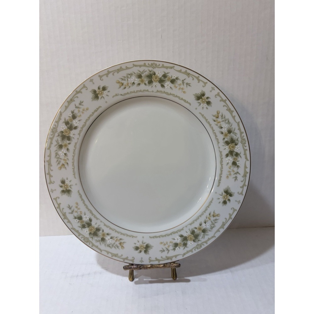 Set of 2 Waverly Fine China 3901 Floral White Green Gold Dinner Plate 10" Japan